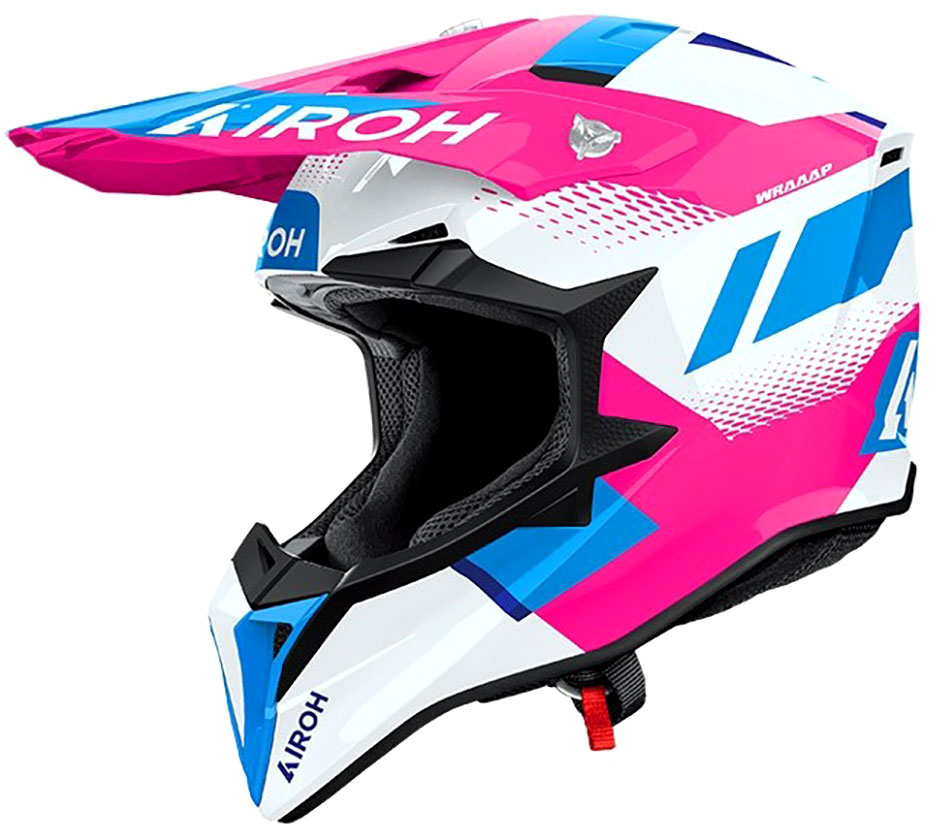 Casque Cross Airoh Wraaap Vision Rose Bleu Blanc - Casque Cross AIROH