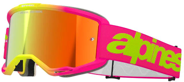Alpinestars Vision 5 Wordmark, Crossbrille verspiegelt - Neon Pink/Gelb Rot-Verspiegelt
